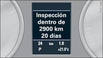 Cuadro de instrumentos: Indicador de intervalos de servicio (ejemplo)